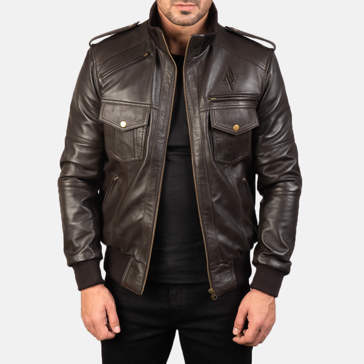 Chaqueta bomber de cuero marrón Agent Shadow de Armanivives