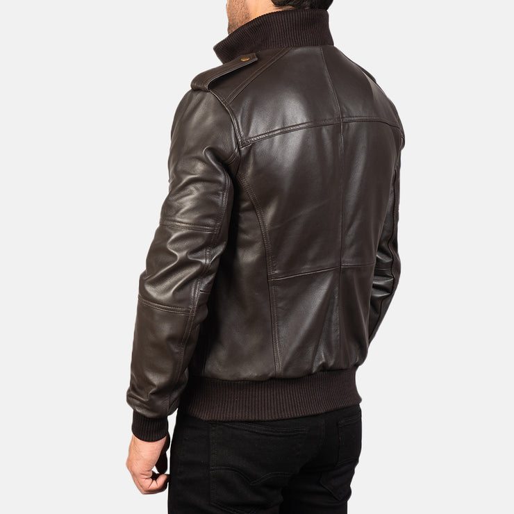 Chaqueta bomber de cuero marrón Agent Shadow de Armanivives